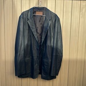 Comstock & Co Leather Jacket Size 46  Black Buttons Pockets Grunge MInim…